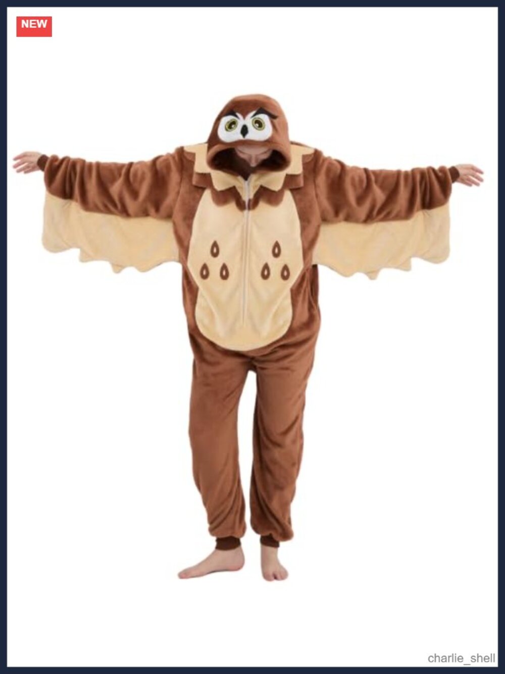Unisex Adult Plush Owl Onesie Halloween Costume Zip-Up Flannel
